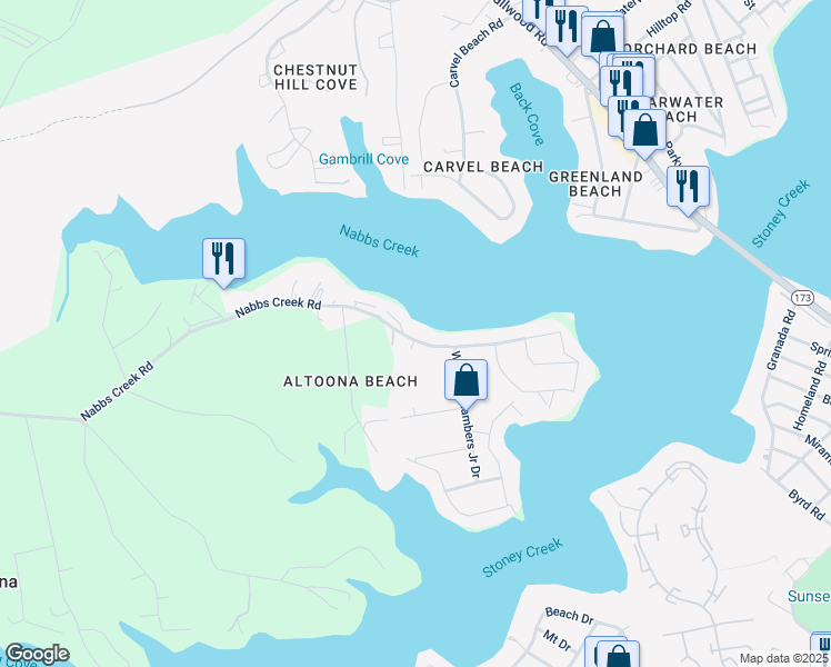 map of restaurants, bars, coffee shops, grocery stores, and more near 972 Nabbs Creek Road in Glen Burnie