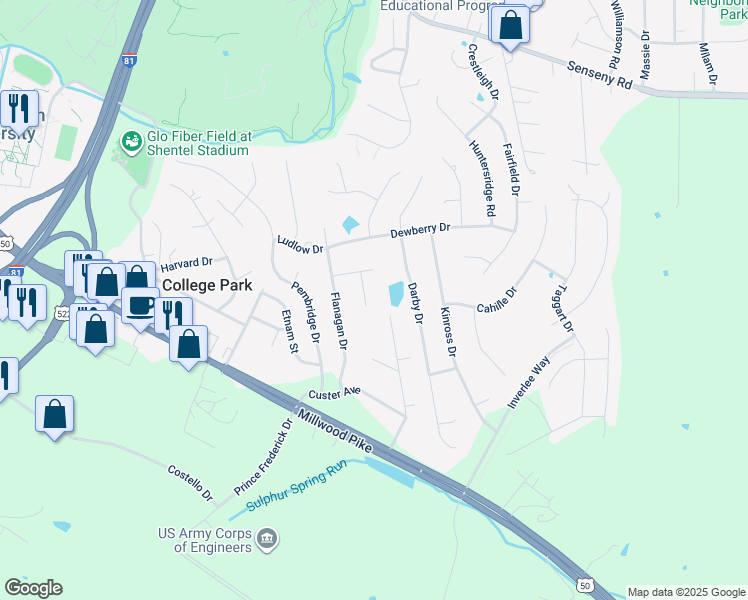 map of restaurants, bars, coffee shops, grocery stores, and more near 107 Donegal Court in Winchester