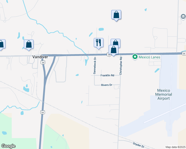 map of restaurants, bars, coffee shops, grocery stores, and more near 1409 Sannebeck Drive in Mexico