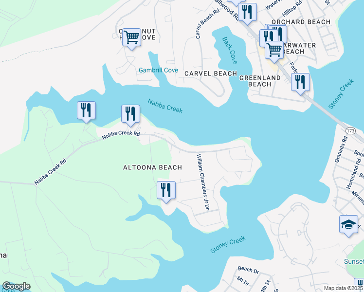 map of restaurants, bars, coffee shops, grocery stores, and more near 972 Nabbs Creek Road in Glen Burnie