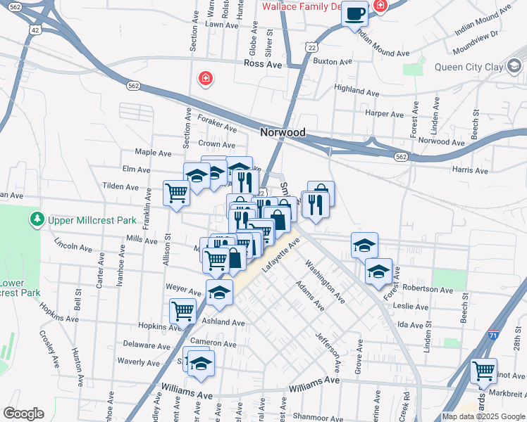 map of restaurants, bars, coffee shops, grocery stores, and more near 4600 Montgomery Road in Cincinnati