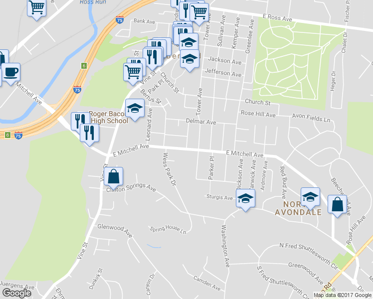 map of restaurants, bars, coffee shops, grocery stores, and more near 149 East Mitchell Avenue in Cincinnati