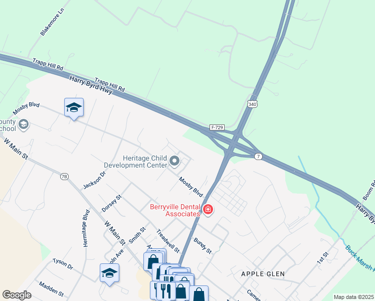 map of restaurants, bars, coffee shops, grocery stores, and more near 216 Chamberlain Street in Berryville