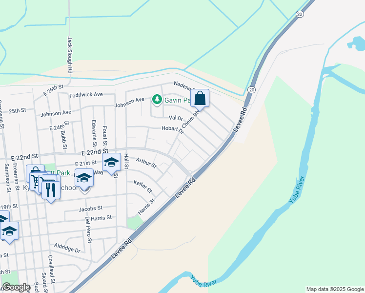 map of restaurants, bars, coffee shops, grocery stores, and more near 1181 East 22nd Street in Marysville
