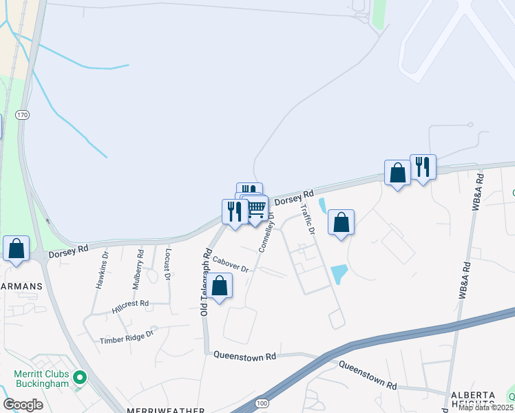 map of restaurants, bars, coffee shops, grocery stores, and more near 1471 Dorsey Road in Hanover