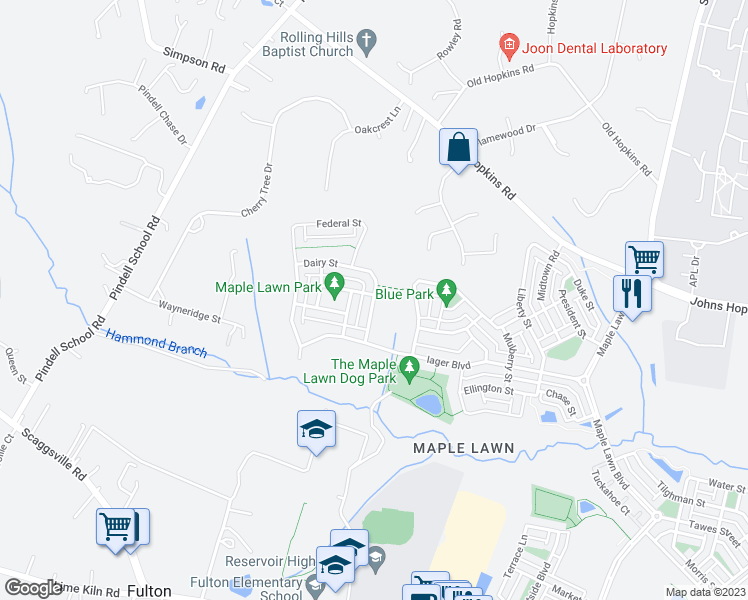 map of restaurants, bars, coffee shops, grocery stores, and more near Dairy Street in Fulton