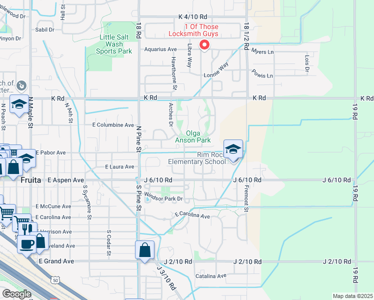 map of restaurants, bars, coffee shops, grocery stores, and more near 1300 Monument Court in Fruita