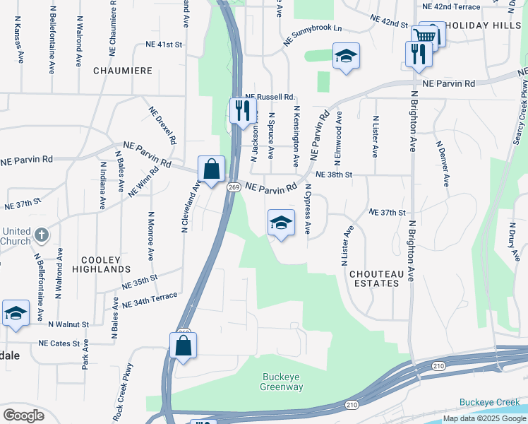 map of restaurants, bars, coffee shops, grocery stores, and more near 3711 North Jackson Avenue in Kansas City