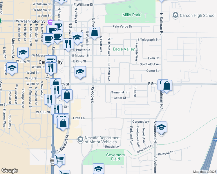 map of restaurants, bars, coffee shops, grocery stores, and more near 1000 Tamarisk Street in Carson City