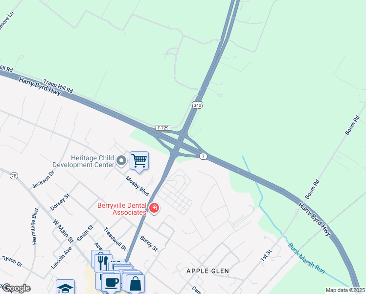 map of restaurants, bars, coffee shops, grocery stores, and more near Virginia 7 in Berryville