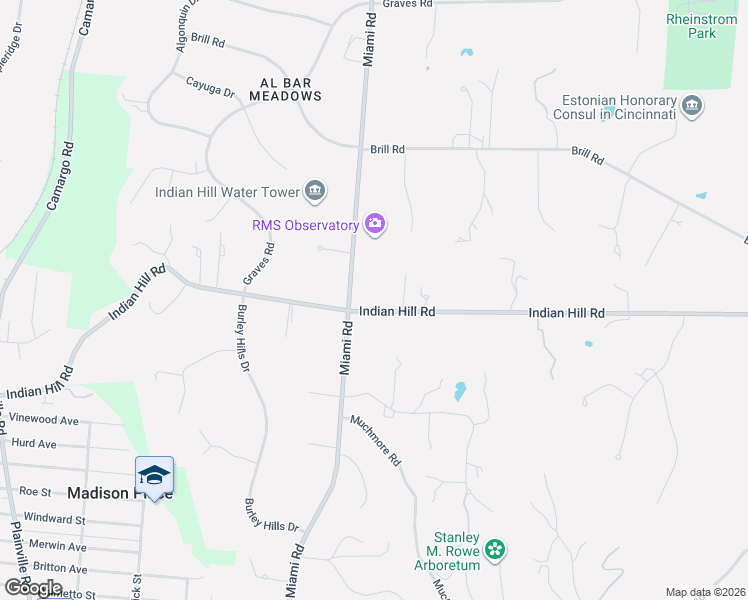 map of restaurants, bars, coffee shops, grocery stores, and more near 7745 Indian Hill Road in Cincinnati