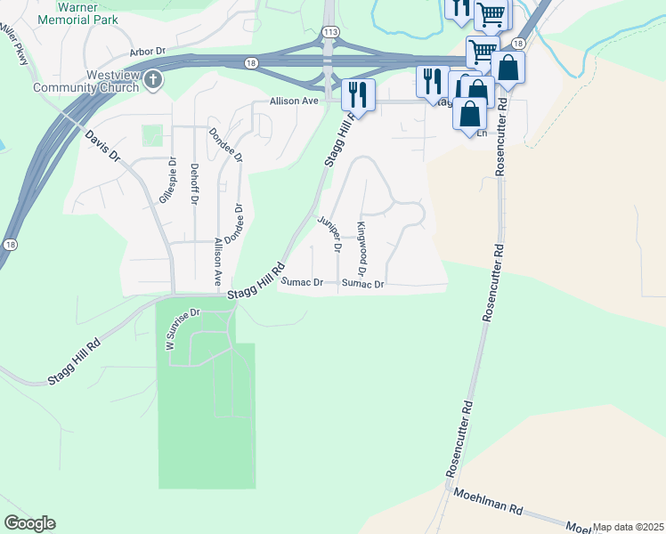 map of restaurants, bars, coffee shops, grocery stores, and more near 820 Juniper Drive in Manhattan