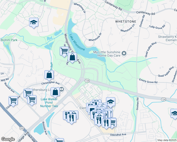 map of restaurants, bars, coffee shops, grocery stores, and more near 18805 Nathans Place in Gaithersburg