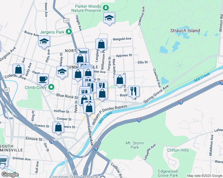 map of restaurants, bars, coffee shops, grocery stores, and more near 1435 Knowlton Street in Cincinnati