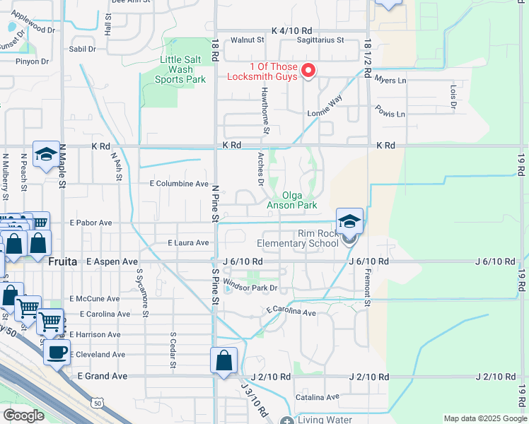 map of restaurants, bars, coffee shops, grocery stores, and more near 1103 Claremont Drive in Fruita