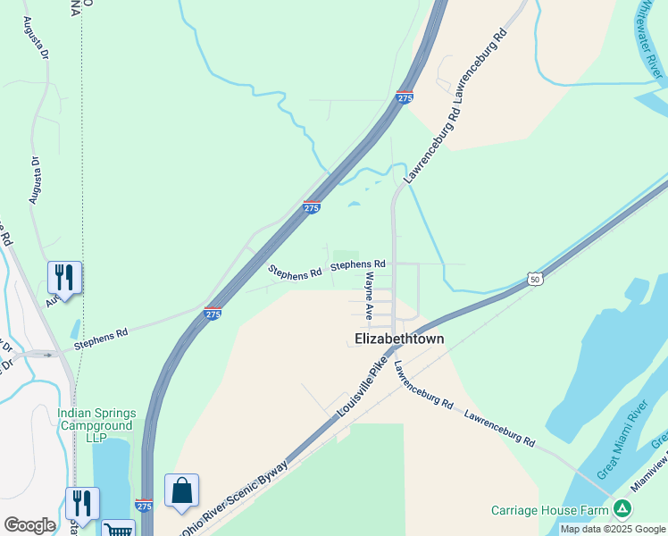 map of restaurants, bars, coffee shops, grocery stores, and more near 3701 Lawrenceburg Road in North Bend