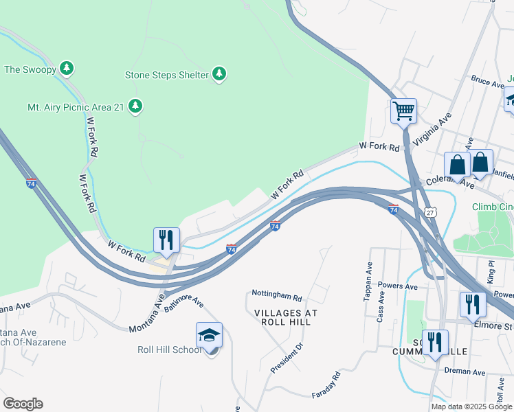 map of restaurants, bars, coffee shops, grocery stores, and more near 1810 West Fork Road in Cincinnati