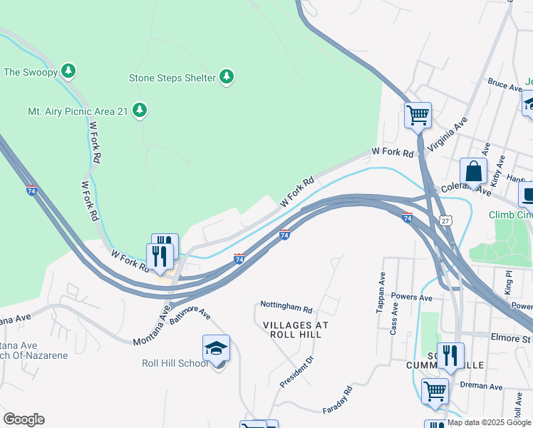 map of restaurants, bars, coffee shops, grocery stores, and more near 1792 West Fork Road in Cincinnati