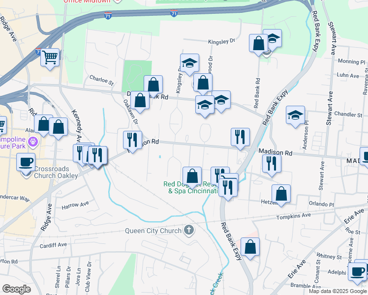 map of restaurants, bars, coffee shops, grocery stores, and more near 5019 Madison Road in Cincinnati