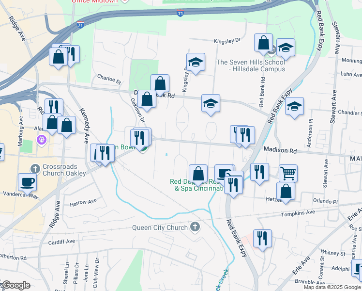 map of restaurants, bars, coffee shops, grocery stores, and more near 4916 Madison Road in Cincinnati