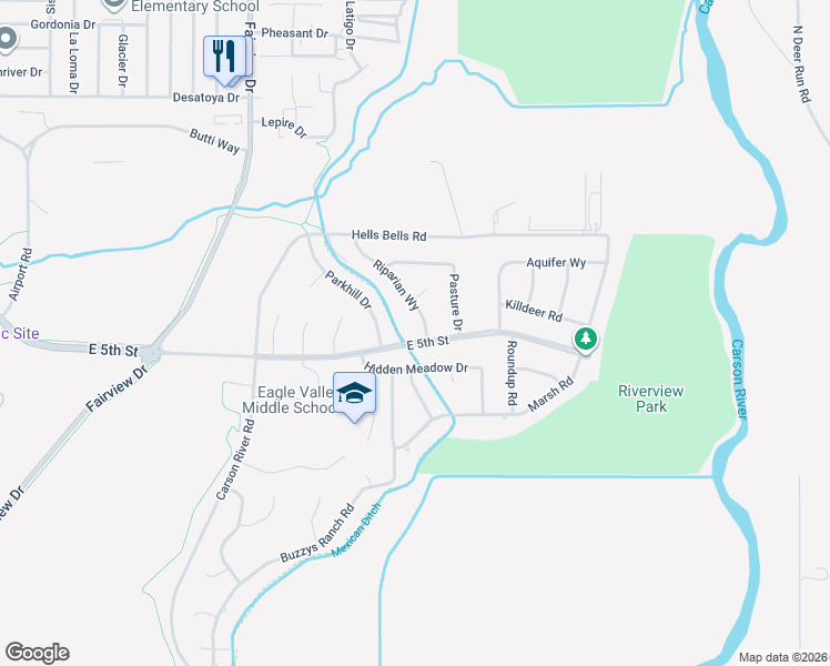 map of restaurants, bars, coffee shops, grocery stores, and more near 400 Riparian Way in Carson City