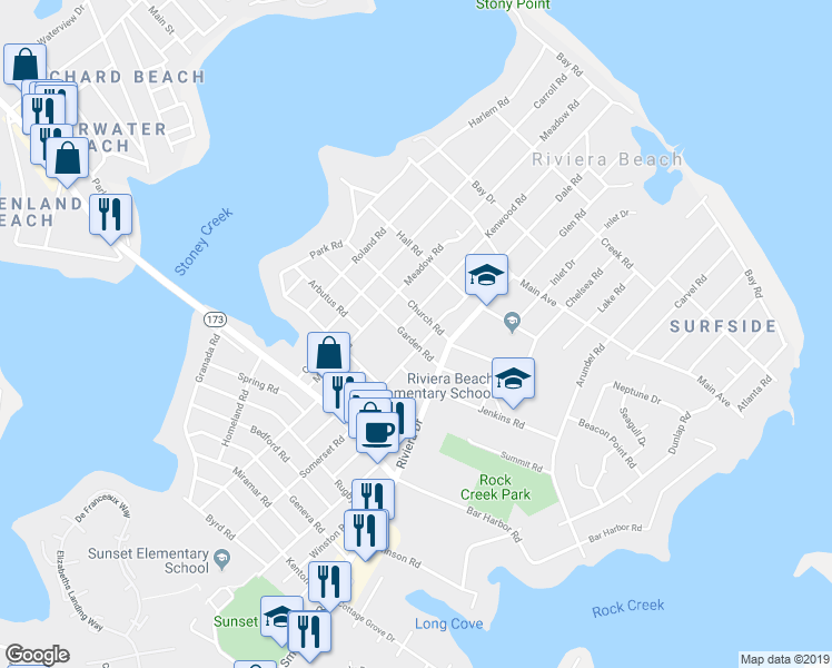 map of restaurants, bars, coffee shops, grocery stores, and more near 8471 Garden Road in Pasadena