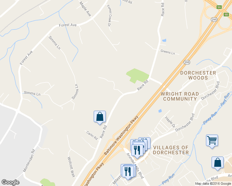 map of restaurants, bars, coffee shops, grocery stores, and more near 7516 Race Road in Hanover