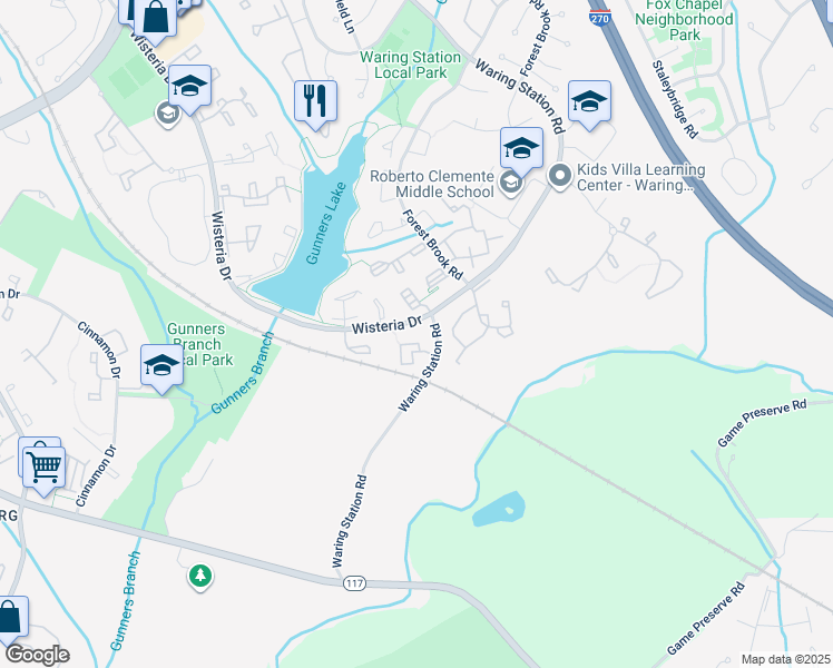 map of restaurants, bars, coffee shops, grocery stores, and more near 12209 Peach Crest Drive in Germantown