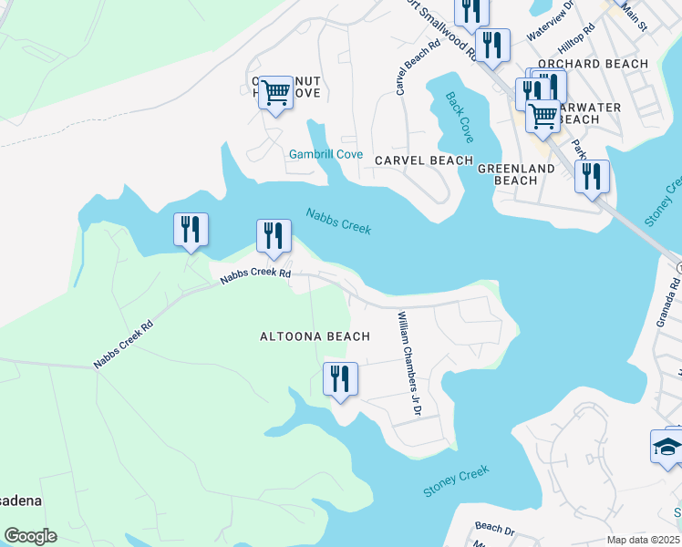 map of restaurants, bars, coffee shops, grocery stores, and more near 952 Nabbs Creek Road in Glen Burnie