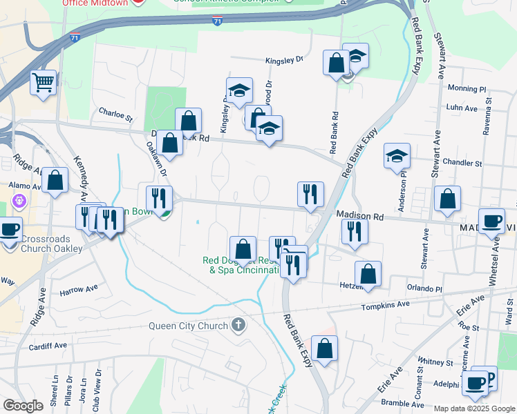 map of restaurants, bars, coffee shops, grocery stores, and more near in Cincinnati
