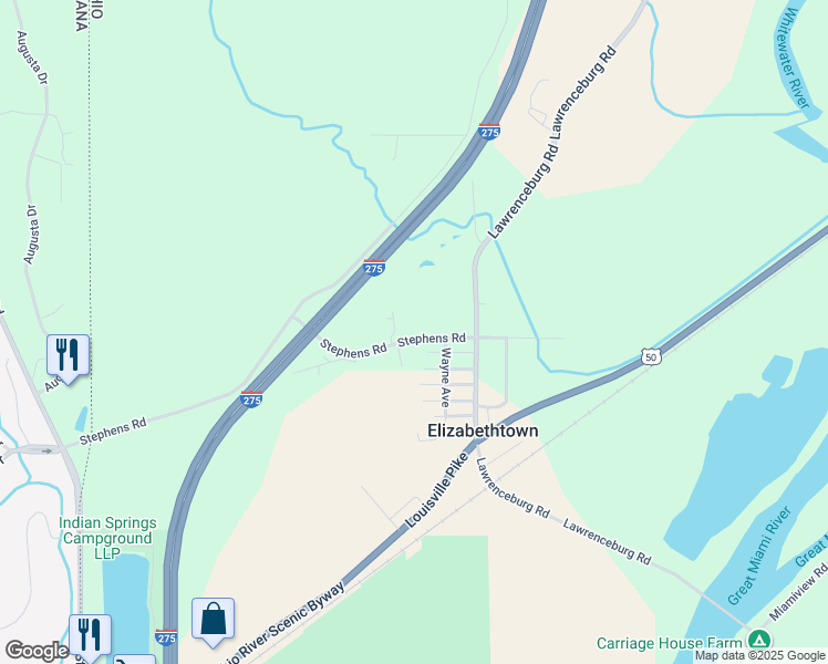 map of restaurants, bars, coffee shops, grocery stores, and more near 3701 Lawrenceburg Road in North Bend