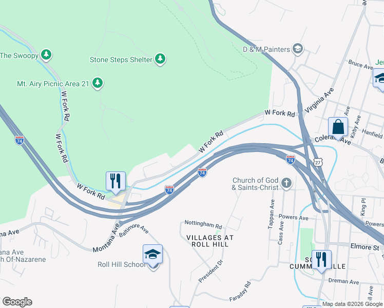 map of restaurants, bars, coffee shops, grocery stores, and more near 1800 West Fork Road in Cincinnati