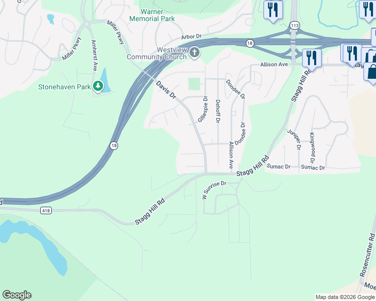 map of restaurants, bars, coffee shops, grocery stores, and more near 3020 Jeanie Lane in Manhattan