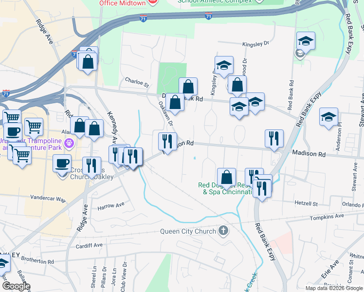 map of restaurants, bars, coffee shops, grocery stores, and more near in Cincinnati