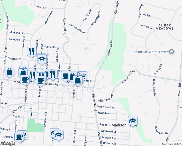 map of restaurants, bars, coffee shops, grocery stores, and more near 6524 Desmond Street in Cincinnati