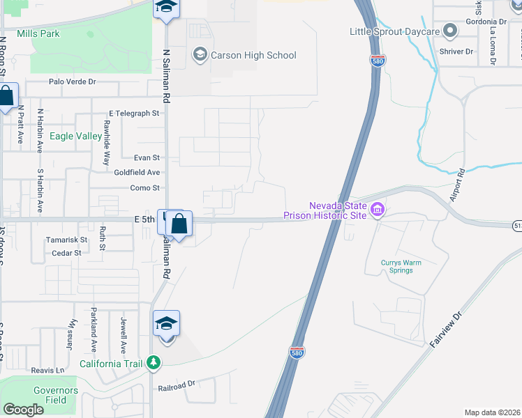 map of restaurants, bars, coffee shops, grocery stores, and more near 2200 East 5th Street in Carson City