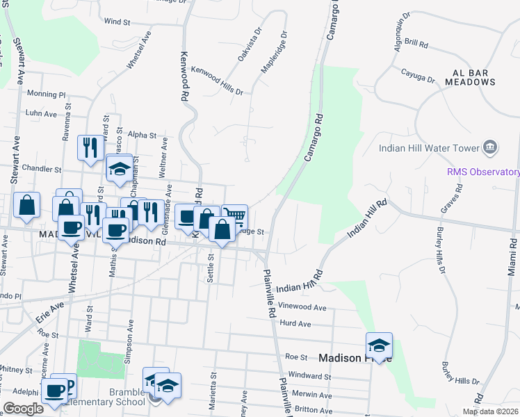 map of restaurants, bars, coffee shops, grocery stores, and more near 6524 Desmond Street in Cincinnati