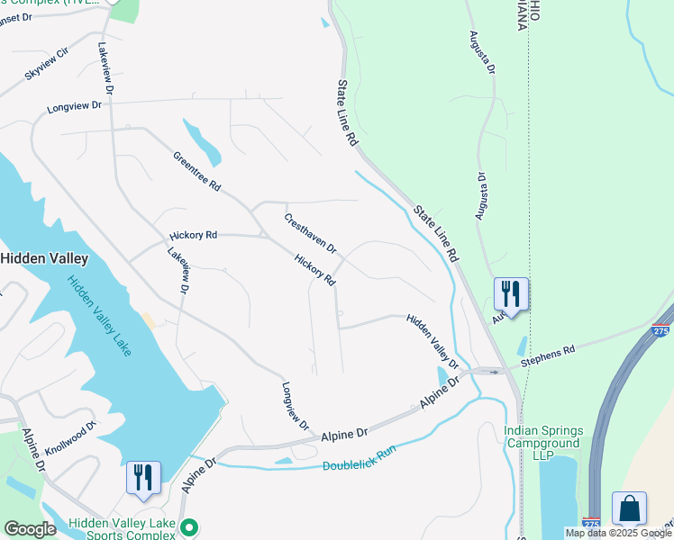 map of restaurants, bars, coffee shops, grocery stores, and more near 580 Hickory Road in Lawrenceburg