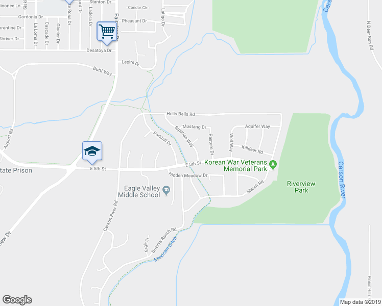 map of restaurants, bars, coffee shops, grocery stores, and more near 400 Riparian Way in Carson City