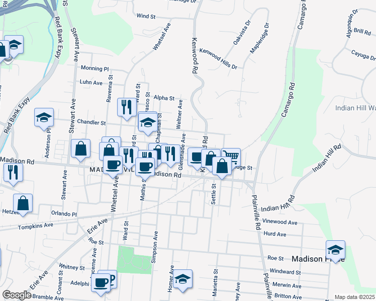 map of restaurants, bars, coffee shops, grocery stores, and more near 6309 Desmond Street in Cincinnati