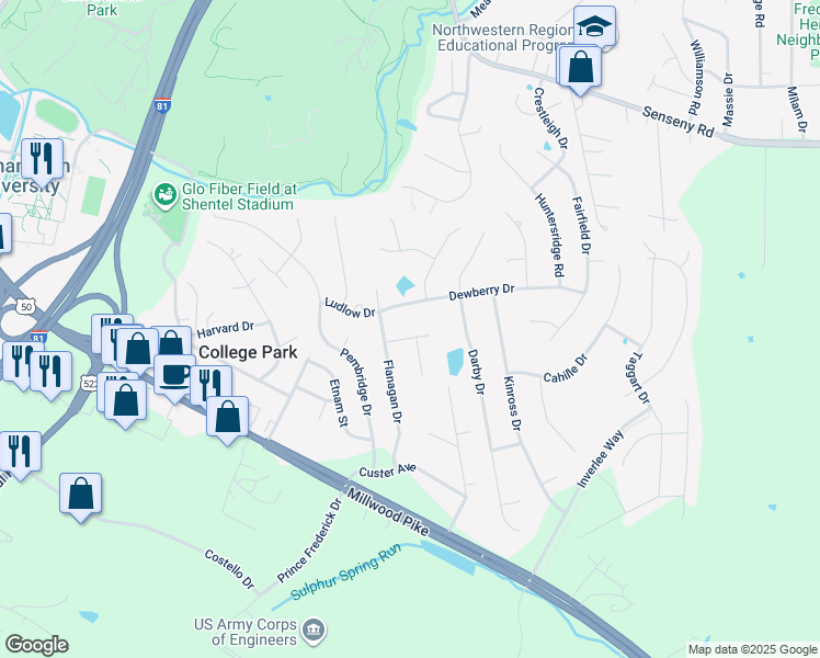 map of restaurants, bars, coffee shops, grocery stores, and more near 105 Barnston Court in Winchester