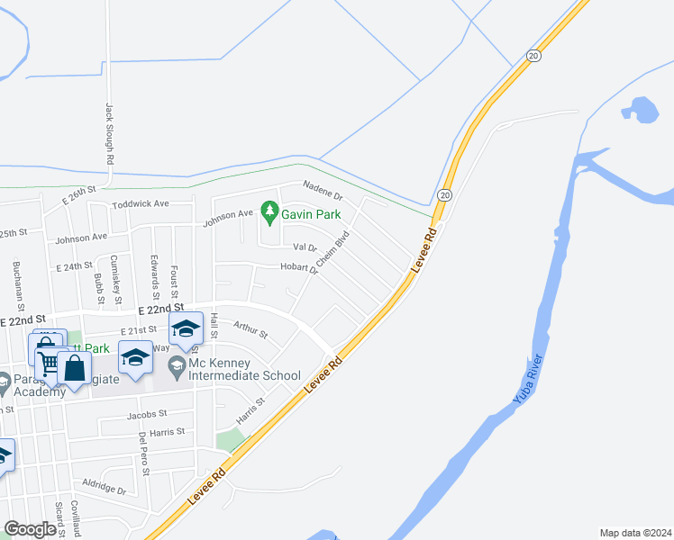 map of restaurants, bars, coffee shops, grocery stores, and more near 1318 Val Drive in Marysville