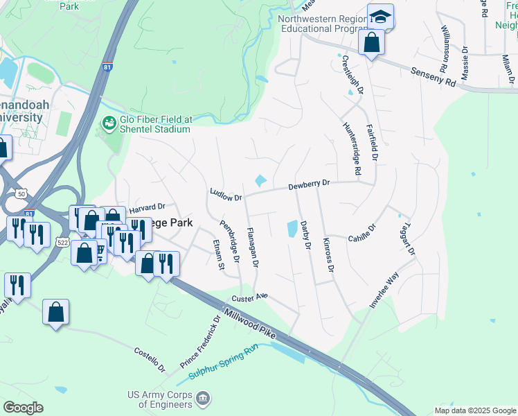 map of restaurants, bars, coffee shops, grocery stores, and more near 103 Barnston Court in Winchester