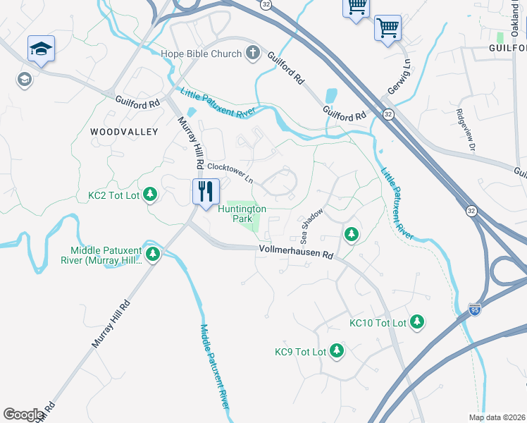 map of restaurants, bars, coffee shops, grocery stores, and more near 9767 Early Spring Way in Columbia
