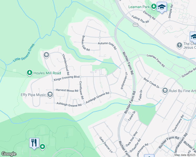 map of restaurants, bars, coffee shops, grocery stores, and more near 14240 Kings Crossing Boulevard in Boyds