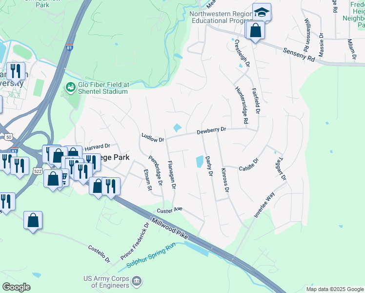 map of restaurants, bars, coffee shops, grocery stores, and more near 107 Barnston Court in Winchester