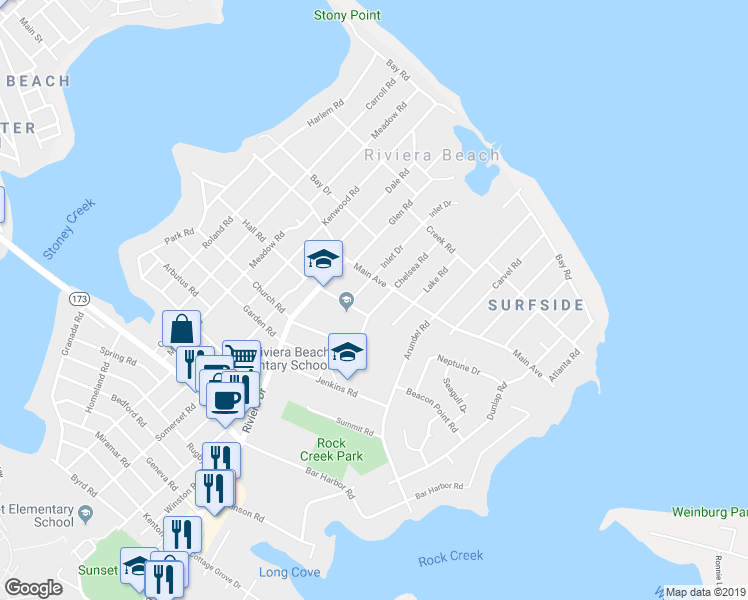 map of restaurants, bars, coffee shops, grocery stores, and more near 182 Chelsea Road in Pasadena