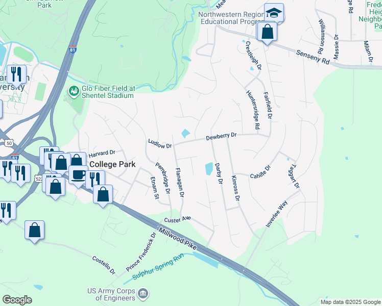 map of restaurants, bars, coffee shops, grocery stores, and more near 107 Barnston Court in Winchester