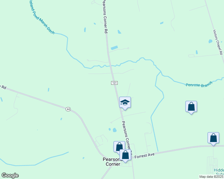 map of restaurants, bars, coffee shops, grocery stores, and more near 2827 Pearsons Corner Road in Dover