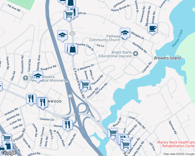 map of restaurants, bars, coffee shops, grocery stores, and more near 10 Harvard Road in Glen Burnie
